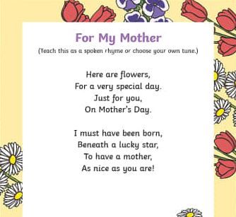 Mother's Day Poem/Rhyme Short Mother’s Day Poems For Kids, Short Poem On Mother, Short Mothers Day Poems, Rhyming Preschool, Preschool Poems, Mum Poems, Birthday Wishes Songs, Small Poems, Short Poem