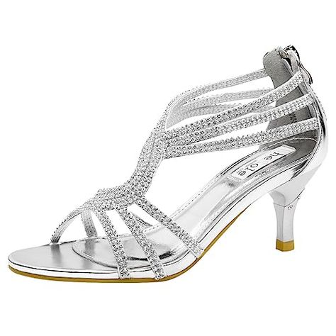 Heel Dance, Bride Sandals, Kitten Dress, Womens Low Heels, Sandals Strappy, Shoes Silver, Mid Heel Sandals, Evening Sandals, Strappy Dress