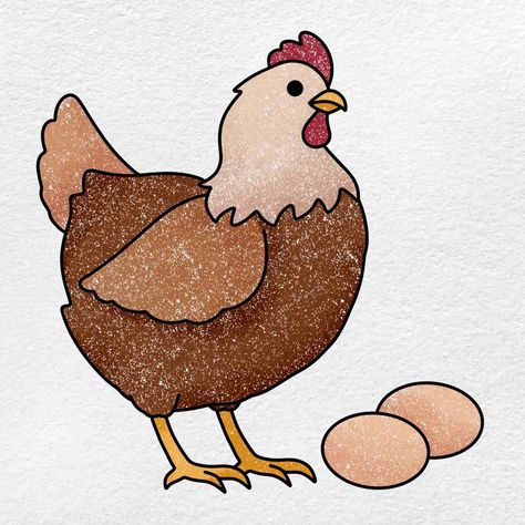 Hen Drawing For Kids, Hen Drawing, How To Draw Painting, Chicken Images, Guided Drawing, Drawing Videos, Drawing Lessons, Pictures To Draw, Art Oil