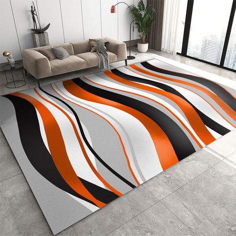 PRICES MAY VARY. 【Size Rugs】5x7ft /150 x 210cm. Soft low pile rugs can help absorb noise to get a silent and comfortable environment, it will be an ideal choice for your home. 【Material】 Area Rug is made of flannel surface, sponge intermediate layer, TPE woven latex non-slip bottom, which has a soft plush feel. Better insulates the cold floor, while relaxing your feet and bringing comfort. 【Non-Slip & Safe Rug】Area rugs with non-slip bottom designed with a specialized upgrade rubber backing effe Hallway Apartment, Apartment Dining Table, Entryway Apartment, Apartment Dining, Living Room Orange, Orange Decor, Bedroom Decor Inspiration, Washable Area Rug, Entryway Hallway