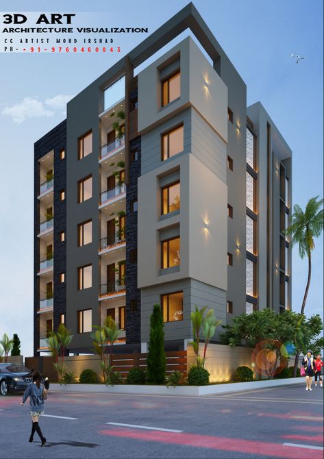 Apartment Facade Design Modern, Residential Building Elevation, Apartment Elevation Design, Apartment Exterior Design, Apartment Elevation, Apartment Building Exterior, Freelance Architect, Residential Architecture Apartment, Building Design Plan