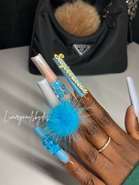 Baddie Birthday Nails, Teal Acrylic Nails, 21st Birthday Nails, Baddie Birthday, Birthday Nail Designs, Long Acrylic Nail Designs, Blue Acrylic Nails, Drip Nails, Claw Nails