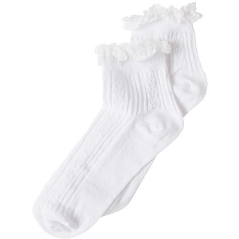 River Island Cable Design Frill Ankle Sock (£3.95) ❤ liked on Polyvore featuring intimates, hosiery, socks, accessories, socks and tights, stocking, underwear, white, womens-fashion and white ankle socks Socks With Frills, White Frill Socks, Cute Frilly Socks, Autumnal Clothes, Coquette Socks, Feminine Romantic Fashion, White Ruffle Socks, White Frilly Socks, White Lace Socks