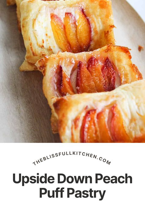 Upside down peach puff pastry takes the viral upside down pastry recipe and makes it into a summertime treat featuring flaky puff pastry, sweet honey, creamy ricotta and tangy, fresh peaches! Perfect for sharing with friends and family. Upside Down Pastry, Chicken Pastina Soup Recipe, Fusion Foods, Peach Turnovers, Peaches Recipes, Peach Puff Pastry, Honey Puffs, Easy Pastry Recipes, Peach Tart