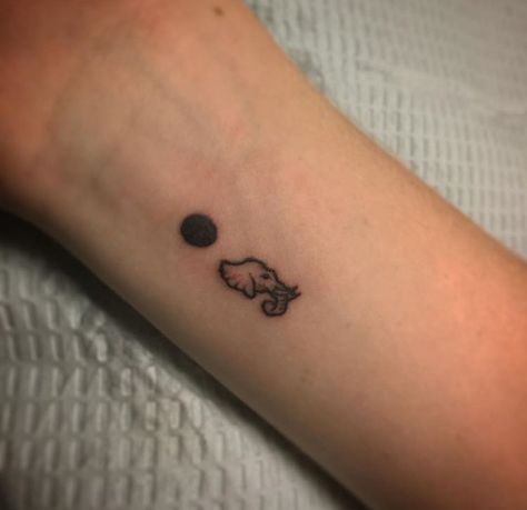 Elephant Semicolon tattoo 💜 Semi-colon Tattoo Elephant, Elephant And Semicolon Tattoo, Elephant Semicolon Tattoo, Animal Semicolon Tattoo, Tattoo Ideas Semicolon, Semicolon Heart, New Tattoo Ideas, Colon Tattoo, Vintage Flower Tattoo