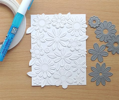 Flower Dies Cards, Card Making Using Paper Scraps, Stitched Flower Cards, Flower Die Cut Cards, Card Making Tutorials Cardmaking Ideas, Simple Flower Decoration, Flower Decoration Ideas, Stitched Flowers, Flowers Card