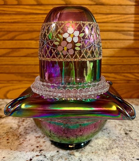 Fairy Lamps Vintage, Purple Lantern, Fairy Lamps, Carnival Glass Vintage, Lamps Vintage, Fairy Lamp, Fairy Light, Rose Bowl, Fenton Glass