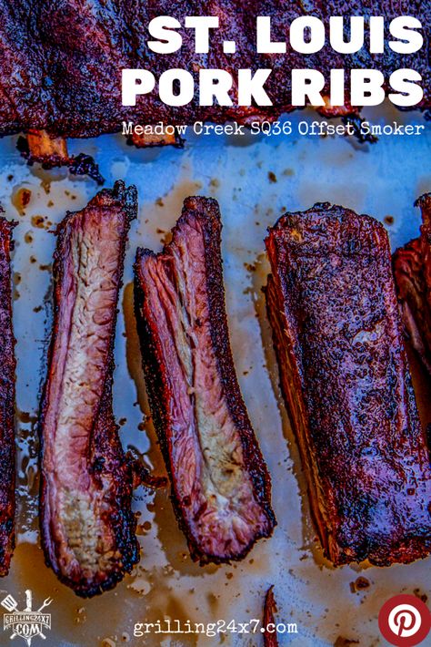 St. Louis Pork Ribs on My SQ36 Offset Smoker 🥓 #porkribs #bbqsmoker Smoked St Louis Ribs, Smoked Spare Ribs, Saint Louis Ribs, St Louis Ribs, Traeger Smoker, Brisket Rub, Rib Tips, Bbq Dry Rub, Desktop Gadgets