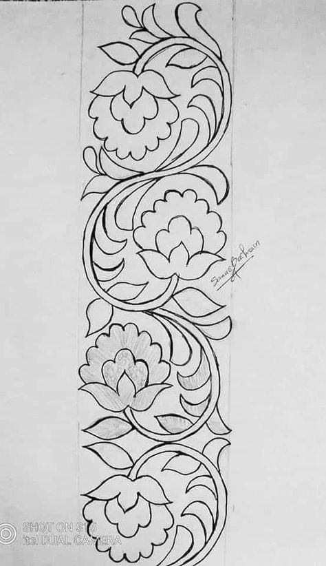 #manualart Pola Bordir, Flower Drawing Design, Flower Art Drawing, Border Embroidery Designs, Islamic Art Pattern, Pola Sulam, Hand Embroidery Design Patterns, Hand Embroidery Art, Hand Embroidery Design