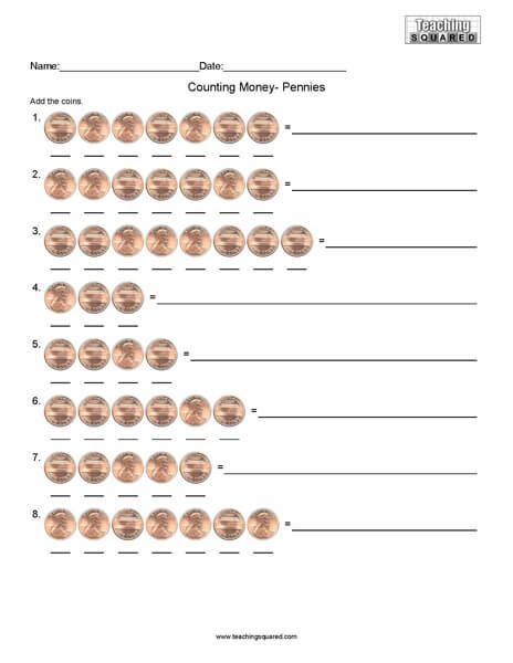 Teaching Squared would like you to enjoy these free math fact worksheets for you to download. Hover over an image to see what the PDF looks like.  Then you can click on any one of the images to pull up the PDF. You can then print the PDF. Counting Money- Pennies– Count the pennies on … Counting Money Read More » Counting Pennies Worksheet, Kindergarten Money, Kindergarten Money Worksheets, Counting Coins Worksheet, Money Kindergarten, Counting Pennies, Counting Money Worksheets, Money Math Worksheets, Kindergarten Counting