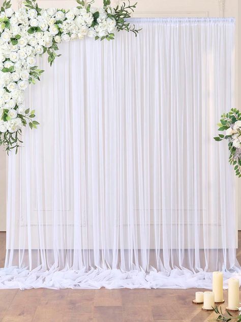 White  Collar  Polyester   Embellished   Event & Party Supplies Photo Area Wedding Backdrops, Event Moodboard, Curtains Transparent, Tulle Backdrop, Spring Halloween, Thanksgiving Party Decorations, Graduation Photo Booth, Backdrop Curtains, School Background