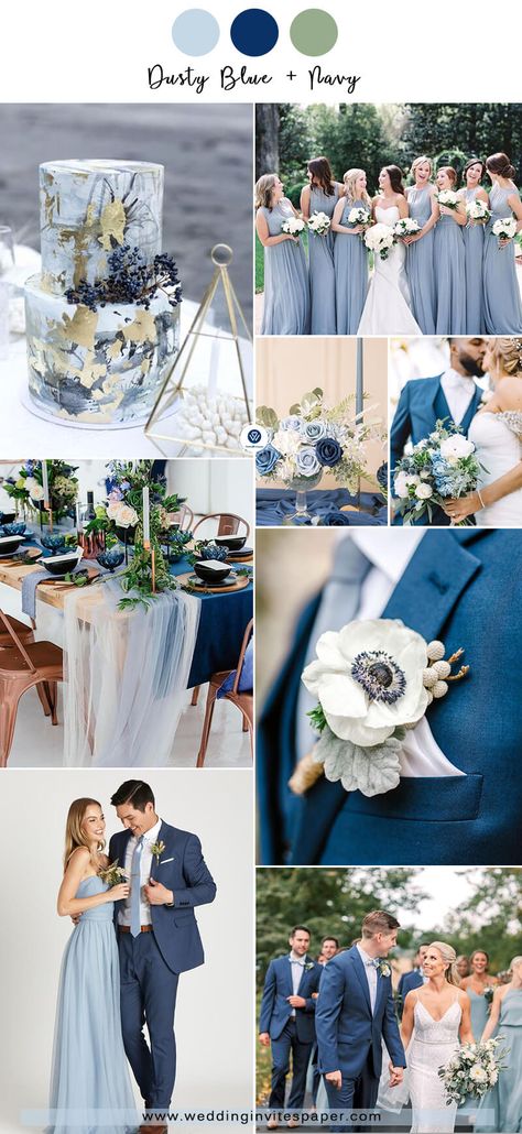 Wedding Color Schemes Blue, Wedding Theme Color Schemes, Blue Winter Wedding, Blue And White Wedding, Wedding Color Pallet, Wedding Motifs, Dusty Blue Wedding, Dusty Blue Bridesmaid Dresses, Sage Wedding