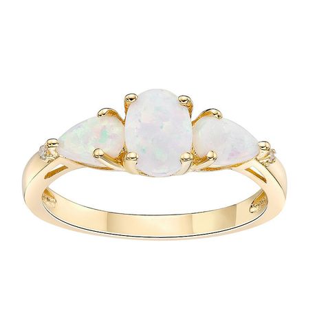 Put the perfect finishing touch on your look with this stunning, lab-created opal ring.Click on this JEWELRY & WATCHES GUIDE to learn about fit, styles, materials and more! Put the perfect finishing touch on your look with this stunning, lab-created opal ring.Click on this JEWELRY & WATCHES GUIDE to learn about fit, styles, materials and more! Nickel free Metal: sterling silver Plating: 18k gold Packaging: boxed Width: 7mm Finish: polishedSTONE DETAILS Stone type: lab-created opal Total weight: Gold Packaging, 3 Stone Rings, Right Hand Rings, Ring With Diamond, Pear Diamond, Wedding Plans, Opal Ring, Opal Rings, Womens Jewelry Rings