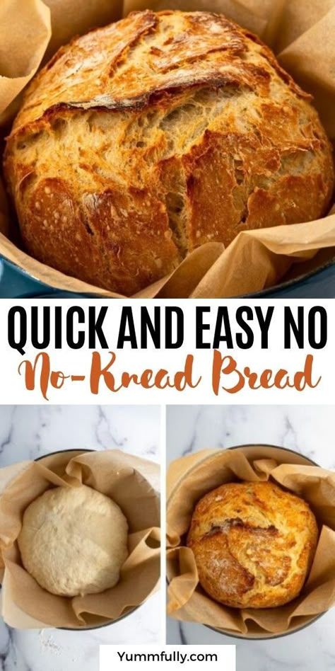 This Quick and Easy No-Knead Bread can be made even by the most amateur bakers, and it turns out bakery-style. It’s amazing how basic pantry staples can create a perfectly crusty on the outside while chewy on the inside artisan bread. Give it a try and see how easy it is to enjoy freshly baked bread! Easy Bread No Rise, Easy Crunchy Bread, Easy And Quick Bread Recipes, Bread Recipes Beginner, How To Make Fresh Bread Easy Recipes, Home Made Artisan Bread, Easy Bread Recipes No Knead, Round Loaf Bread, No Knead No Rise Bread