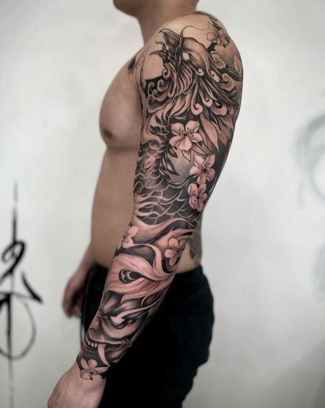 Manly Floral Tattoo, Male Floral Tattoo Sleeve, Floral Tattoo Design Men Arm, Masculine Flower Tattoo For Men, Men’s Floral Sleeve Tattoo, Tattoo Ideas For Men Flowers, Floral Tattoos Men, Man Flower Tattoo, Men Flower Tattoo Sleeve