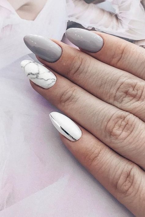 Grey Nail Designs, Wedding Manicure, Marble Nail Designs, Supper Ideas, Gray Nails, Wedding Nails Design, Cute Nail, Nail Design Ideas, Bride Nails