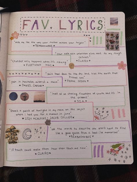 My Favorite Things Journal Page, Favorite Song Lyrics Journal, Inspirational Music Lyrics, Favorite Things Journal Page, Favorite Journal Page, Fav Song Journal Page, Lyric Dump Journal, Journaling Song Lyrics, Music Journal Prompts