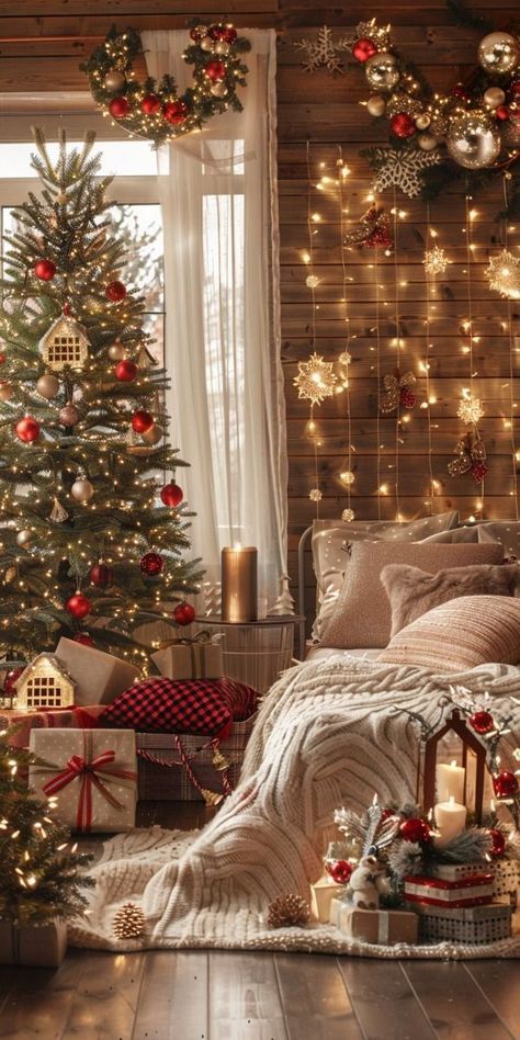 Christmas Interiors Cozy, Living Room Christmas Decor, Room Christmas Decor, Room Decor Christmas, Cold Christmas, Living Room Christmas, Christmas Dreaming, Christmas Living Room, Christmas Decorations Living Room