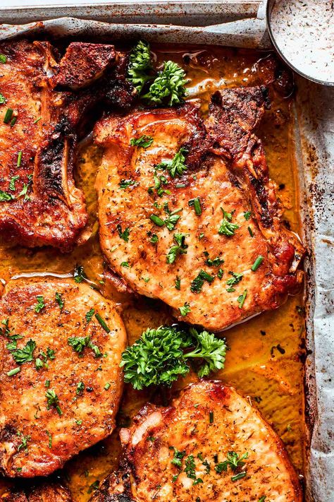 Baked Tender Pork Chops, Pork Rib Chops Bone In, Pork Chop With Bone Recipes Ovens, Baked Bone In Pork Chop Recipes, Pork Chop On Bone Recipes, Baked Poke Chops, Crock Pot Pork Chops Bone In, Oven Cooked Pork Chops Bone In, Cornflake Pork Chops Oven Baked