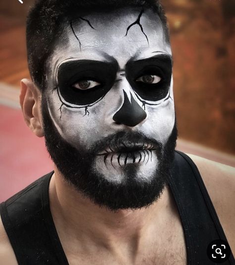 Skull Makeup With Beard Male, Skeleton Makeup On Men With Beard, Halloween Face Paint For Men With Beards, Skull Face Paint With Beard, Skull Makeup For Men With Beards, Mens Skeleton Makeup With Beard, Skull Face Paint For Men With Beard, Skull Halloween Makeup For Men With Beard, Skull Face Makeup Men Beard