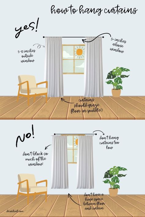 Decor Hint: How to Hang Curtains Like a Designer - Decor Hint Installing Curtain Rods, How To Hang Curtains, High Curtains, Window Curtains Living Room, Small Window Curtains, Buy Curtains, Pinch Pleat Curtains, Simple Curtains, Custom Made Curtains