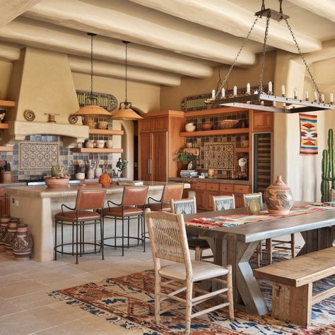 Southwestern-Style House 💖💖💖 Southwestern Dining Room, Southwest Kitchen, Oasis Springs, Southwestern Style, Style House, Dream Kitchen, Oasis, Springs, Dining Room