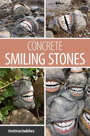 Concrete Smiling Stones, Halloween Cement Decorations, Creepy Garden Decor, Big Outdoor Halloween Decorations, Halloween Diy Garden Decorations, Exterior House Halloween Decorations, Creepy Plants Halloween Diy, Creepy Halloween Decorations Outdoor, Halloween Walk Through Ideas