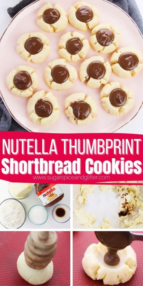 Melt-in-Your-Mouth Nutella Thumbprint Cookies are a MUST make for Nutella Fans Nutella Thumb Print Cookies, Nutella Thumbprint Cookies Recipe, Buttery Thumbprint Cookies, Nutella Holiday Recipes, Hazelnut Thumbprint Cookies, Broke Desserts, Chocolate Chip Thumbprint Cookies, Easy Thumb Print Cookies Recipes, Oatmeal Nutella Cookies