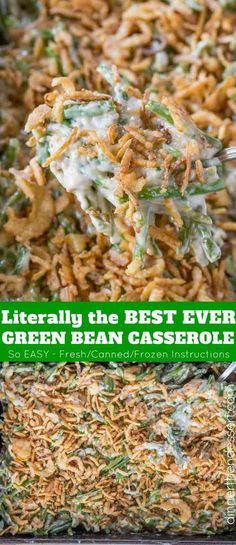 Easy Green Bean Casserole with green beans, mushroom soup, cheese and fried onions with just 5 minutes of prep. You’ll never go back to the canned stuff. | #greenbeans #greenbeancasserole #dinnerthendessert #easter #thanksgiving #christmas #holidays #sidedish #vegetarian #homestyle #bestholidaysides #holidaysidedises #creamy #casserole Easter Green Bean Casserole, Green Bean Casserole With Cream Of Mushroom Soup, Green Bean Casserole Cream Of Mushroom, Green Bean And Mushroom Casserole, Green Bean Casserole With Cheddar Cheese, How To Make Green Bean Casserole, Green Bean Casserole Canned, Cream Cheese Green Bean Casserole, French Onion Green Bean Casserole