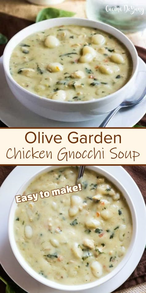 Easy Olive Garden Chicken Gnocchi Soup – CucinaDeYung Olive Garden Chicken Gnocchi Soup Recipe, Olive Garden Gnocchi Soup, Olive Garden Soups, Chicken Gnocchi Soup Recipe, Olive Garden Chicken Gnocchi, Gnocchi Recipes Soup, Gnocchi Dishes, Chicken Gnocchi Soup Olive Garden, Olive Garden Chicken