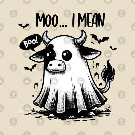 Check out this awesome 'Ghost+Cow+Moo+I+Mean+Boo+Funny+halloween+Cow+Boo' design on @TeePublic! Moo I Mean Boo, Funny Cow Quotes, Highland Cow Cartoon, Autumn Tattoos, Mushroom Cow, Cow Drawings, Highland Cow Tattoo, Cow Cartoon Images, Cow Ghost