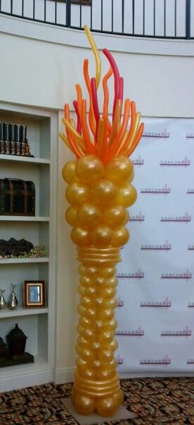 Balloon torch                                                                                                                                                                                 More Olympic Balloon Arch, Ballon Column, Fire Balloon, Olympic Theme Party, Balloons Galore, Olympic Theme, Balloon Designs, Prom Themes, Balloon Modelling