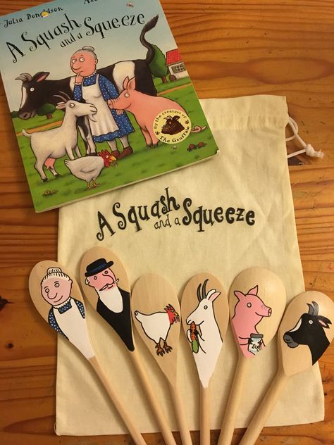 Wooden Spoon Characters World Book Day, Story Spoons Eyfs, Squash And A Squeeze Activities Eyfs, A Squash And A Squeeze Activities Eyfs, Story Sack Ideas, Pencil Control Activities, A Squash And A Squeeze, Play Based Learning Kindergarten, Wooden Spoon Puppets