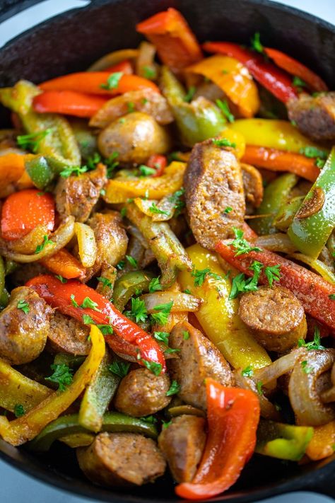 Easy Sausage and Peppers made from Italian sausage, bell peppers, onions, and seasoning is the perfect thing to bring to a potluck, or make in bulk for a party. It comes together in 30 minutes, and reheats well the next day! Sausage And Peppers Stove Top, Keto Sausage Recipe, Smoked Sausages, Pork Tenderloins, Sausage Peppers And Onions, Easy Cajun, Cajun Sausage, Keto Sausage, Sausage Dinner