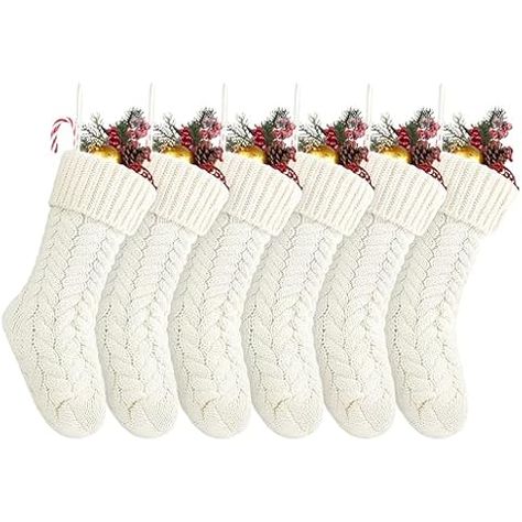 Amazon.com: Kunyida Pack 6,14" Unique Ivory White Knit Christmas Stockings Style3 : Home & Kitchen Knitted Stocking, Loveshack Fancy, White Christmas Stockings, Christmas Stocking Kits, Large Christmas Stockings, Classic Christmas Decorations, Knit Christmas, Christmas Stocking Holders, Knit Stockings