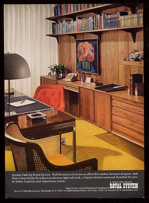 Madmen Interior Design, 50s Office, 60s Office, 1960s Office, Retro Home Office, Directional Lighting, Casa Retro, Mid Century Office, Mid Century Modern Office