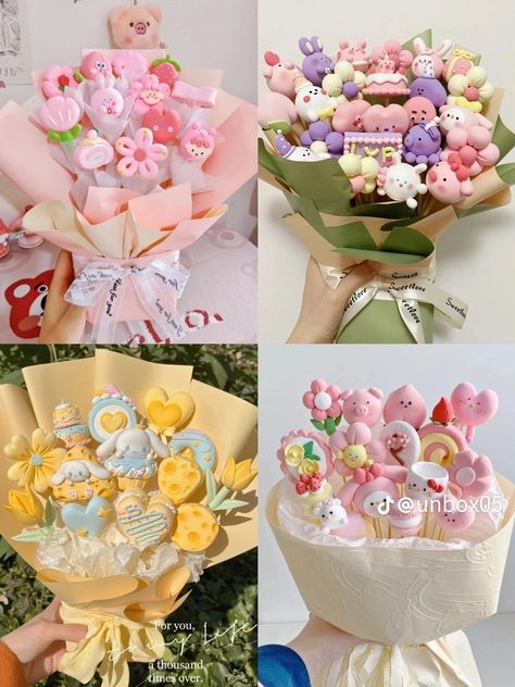 Mochi Shop, Clay Bouquet, Flower Boquet, Foam Clay, Flower Bouquet Diy, Flower Bucket, Cute Polymer Clay, Balloon Diy, Diy Bouquet