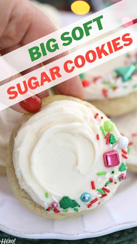 Big Soft Sugar Cookies Sour Cream, Big Soft Sugar Cookie Recipe, Butter Cream Sugar Cookie Frosting, 2024 Sugar Cookies, Big Sugar Cookies, Big Sugar Cookie Recipe, Big Soft Sugar Cookies, Thick Soft Sugar Cookies, Jumbo Sugar Cookies