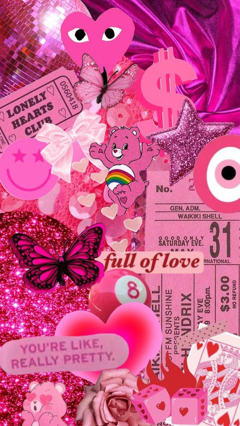 pink Pink Junk Wallpaper, Hot Pink Collage Wallpaper, Pink Collage Wallpaper Aesthetic, Neon Pink Collage, Wall Collage Wallpaper, Pink Collage Wallpaper, Valentines Wallpapers, Shuffle Wallpaper, Rainbow Wallpapers