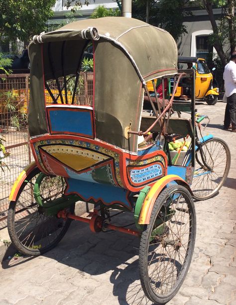 Indian Vehicles, Cycle Rickshaw, Indian Cycle, Pondicherry, Truck Art, Decorative Art, Travel Around The World, Short Film, Baby Strollers