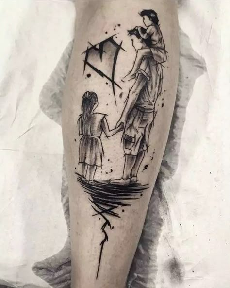 Dad Daughter Tattoo, Forest Forearm Tattoo, Harry Tattoos, Father Daughter Tattoos, Sketch Style Tattoos, Father Tattoos, Family Tattoo Designs, Armband Tattoo Design