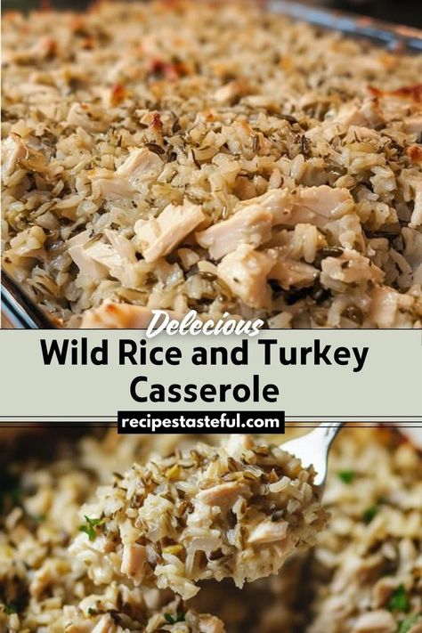 A comforting and hearty dish made with wild rice, tender turkey, and sautéed vegetables, all baked in a creamy sauce. Perfect for using up leftover turkey. Wild Turkey Recipes Crockpot, Rice And Turkey, Turkey Casserole Recipes Leftover, Wild Turkey Recipes, Turkey Casserole Recipe, Wild Rice Recipes, Wild Rice Casserole, Cooking Wild Rice, Turkey Casserole