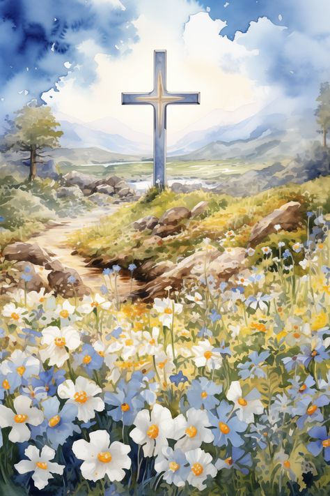 Elevate your space with our Watercolor Cross and Wildflowers Jesus Art. Perfect for Bible Wall Art and Home Decor. 🌿✝️ #ReligiousArt #ChristianDecor #BibleInspiration #WatercolorCross #WildflowerArt #FaithDecor #JesusArtPrints #BibleHomeDecor #ChristianArt #SerenityInArt Watercolor Bible Art, Cross Watercolor Painting, Christian Watercolor Paintings, Christian Illustration Art, Christian Painting Ideas On Canvas, Jesus Watercolor Painting, Christian Art Ideas, Watercolor Clothes, Christian Painting Ideas