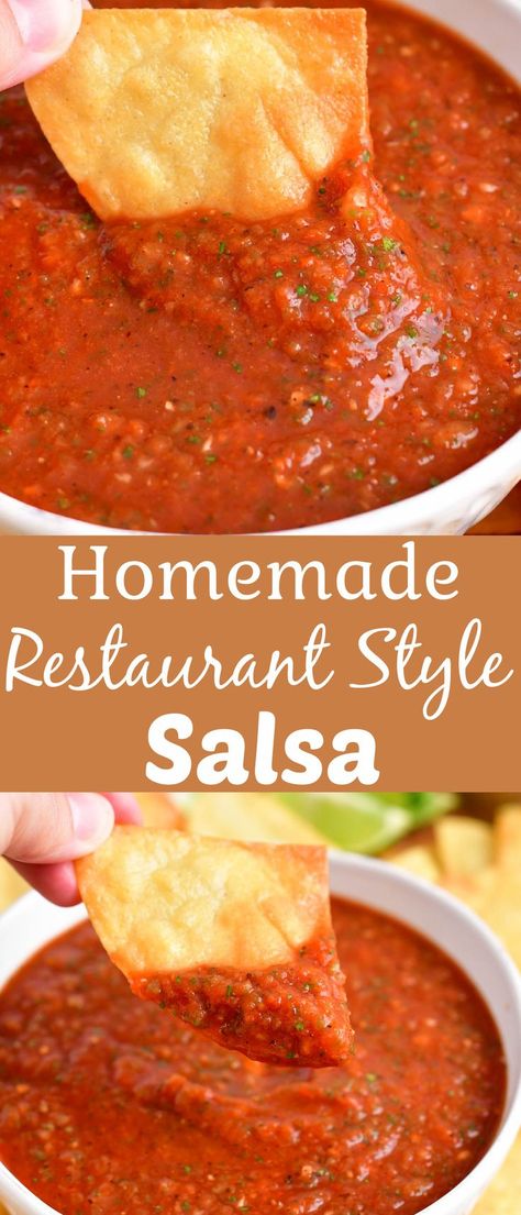 This easy homemade Salsa Recipe is rich with flavor! A few key ingredients like fire roasted tomatoes, seasoning, fresh cilantro, and lime juice blend together to make an incredibly mouthwatering… Easy Homemade Salsa Recipe, Full Restaurant, Restaurant Salsa, Mexican Salsa Recipes, Easy Homemade Salsa, Fresh Salsa Recipe, Easy Salsa Recipe, Restaurant Style Salsa, Restaurant Experience