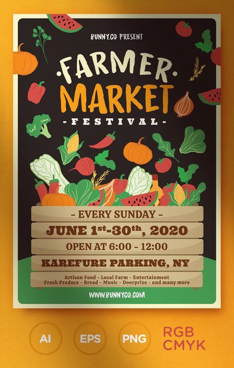 Farmers Market Advertisement, Farmers Market Poster Design, Food Market Poster, Farmers Market Flyer, Farmers Market Poster, Mobile Food Pantry, Sorority Recruitment Themes, Farm Poster, Recruitment Themes