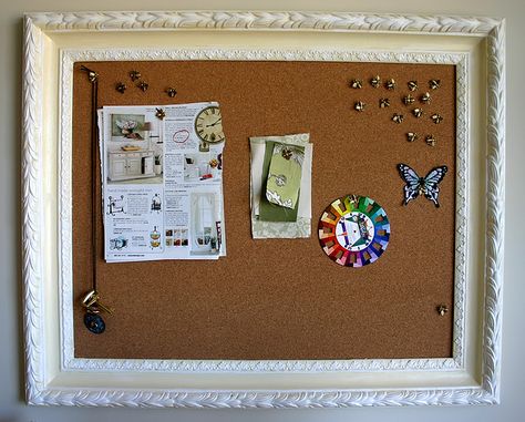 Bulletin Board Diy Framed Cork Board, Framed Bulletin Board, Diy Tableau, Diy Office Desk, Diy Cork Board, Diy Bulletin Board, Framed Cork Board, Old Picture Frames, Cork Diy