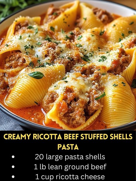 Beef Stuffed Shells, Shells Pasta, Easy Stuffed Shells, Chicken Mozzarella, Mozzarella Pasta, Tomato Basil Sauce, Pasta Shells, Pecorino Romano, Basil Sauce