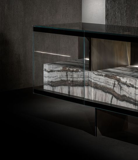 Henge Furniture, Tv Console Design, Glass Sideboard, Luxury Sideboard, Glass Structure, Console Cabinet, Sideboard Designs, Low Cabinet, Sideboard Console