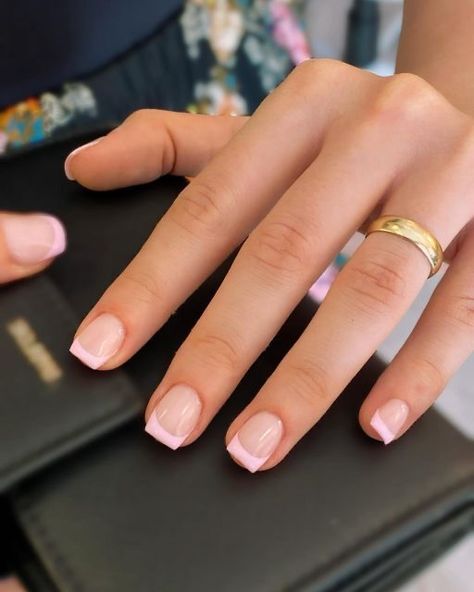 Square Tip Nails Short, Square French Tips Short, Light Pink French Tip Nails Square Short, Light Pink French Tips Square, Light Pink French Tip Square, Really Short Square Acrylic Nails, Short Light Pink French Tip Nails, Small Square French Tip Nails, Short Square Pink French Tip Nails