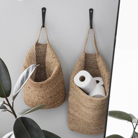 Bathroom Basket Storage, Bathroom Baskets, Wall Hanging Storage, Toilet Storage, Water Hyacinth, Stylish Storage Solutions, Laundry Room Organization, Wall Storage, Hanging Storage